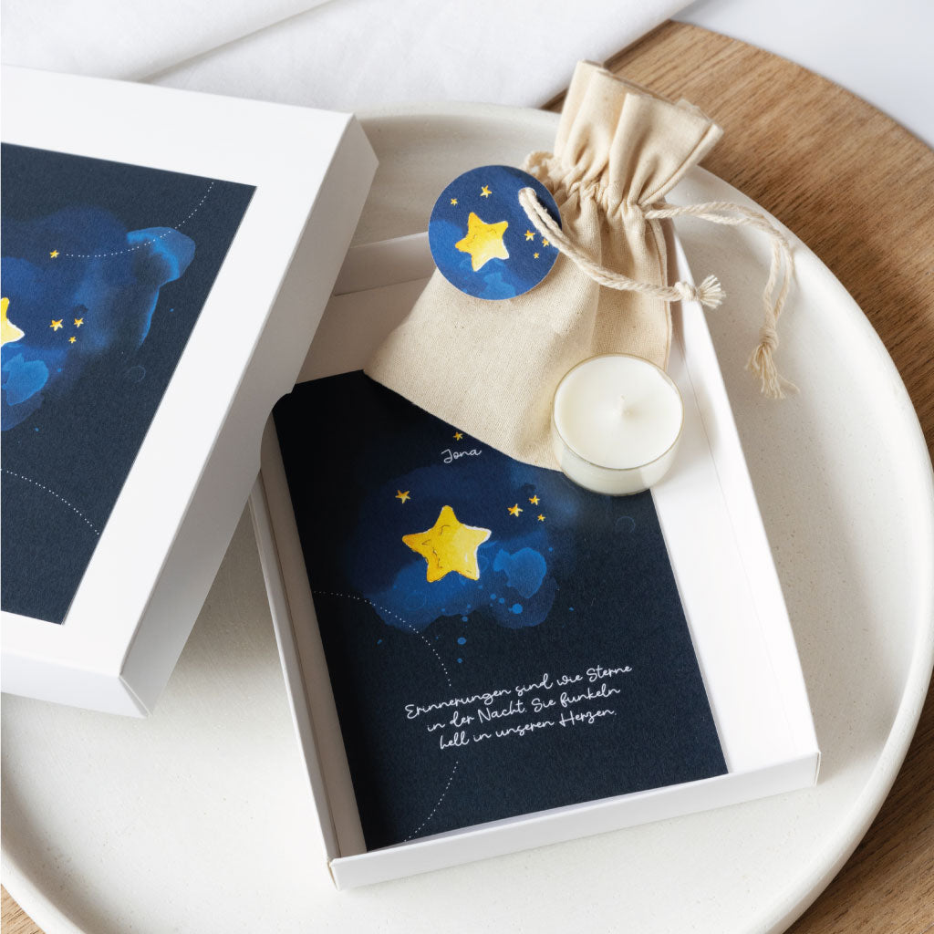 Trauergeschenk für Sternenkind Eltern in weißer Geschenkeschachtel