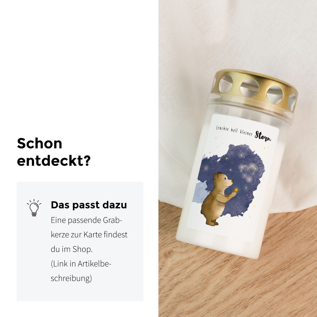 Das Motiv mit dem Bären gibt es auch als Grabkerze für Sternenkinder und Kinder