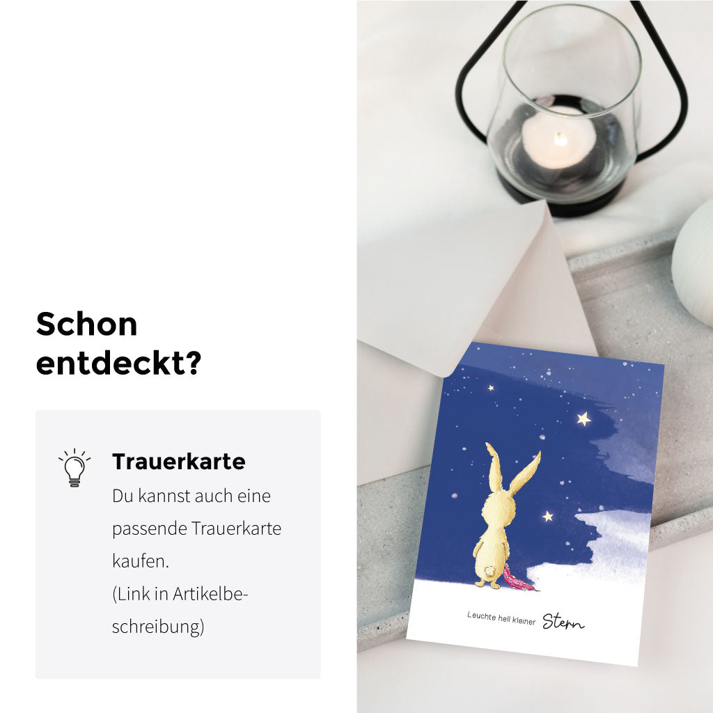 Das Motiv mit dem Hasen gibt es auch auf einer Trauerkarte für Sternenkinder
