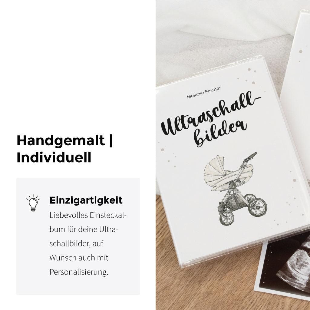 Handgemaltes Aquarell Motiv mit Kinderwagen