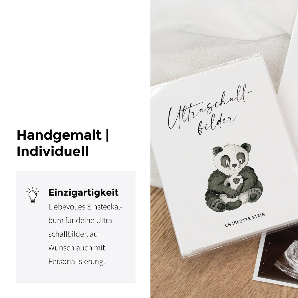 Handgemaltes Aquarell Motiv mit Baby und Mama Panda Bär