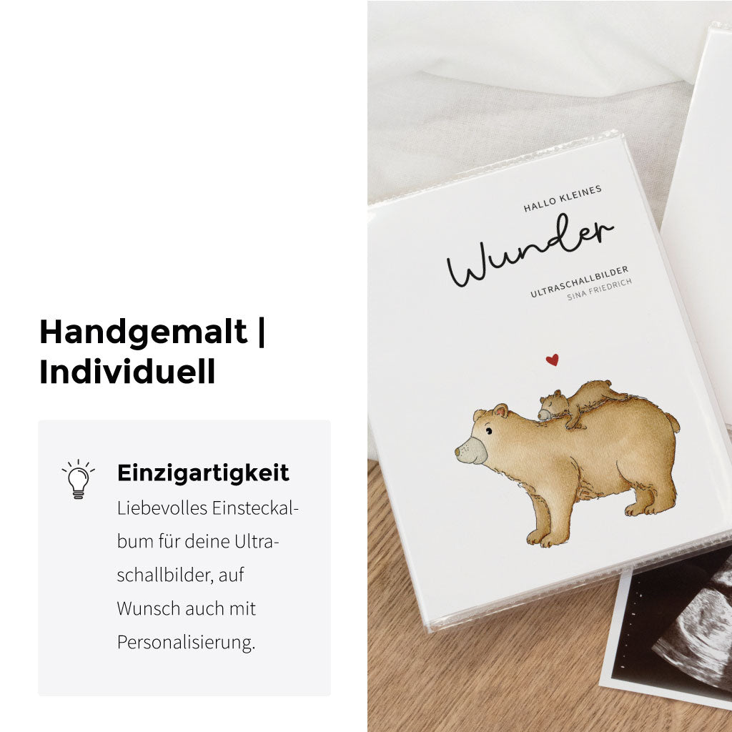 Handgemaltes Aquarell Motiv mit Baby und Mama Bär