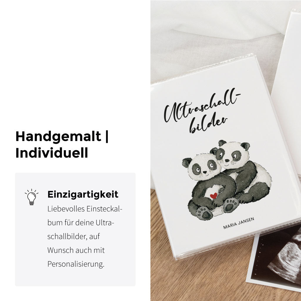 Handgemaltes Aquarell Motiv mit Panda Bären Paar