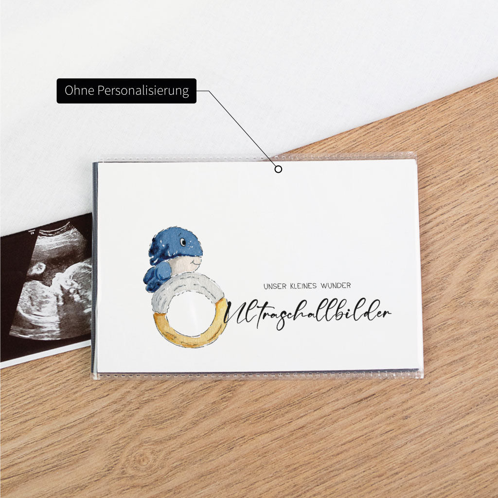 Schwarzes Einsteckalbum ohne Personalisierung – Aufbewahrung für Ultraschallbilder und Fotos, Schutz für Bilder, Cover mit Wal-Motiv und Schriftzug „Ultraschallbilder“
