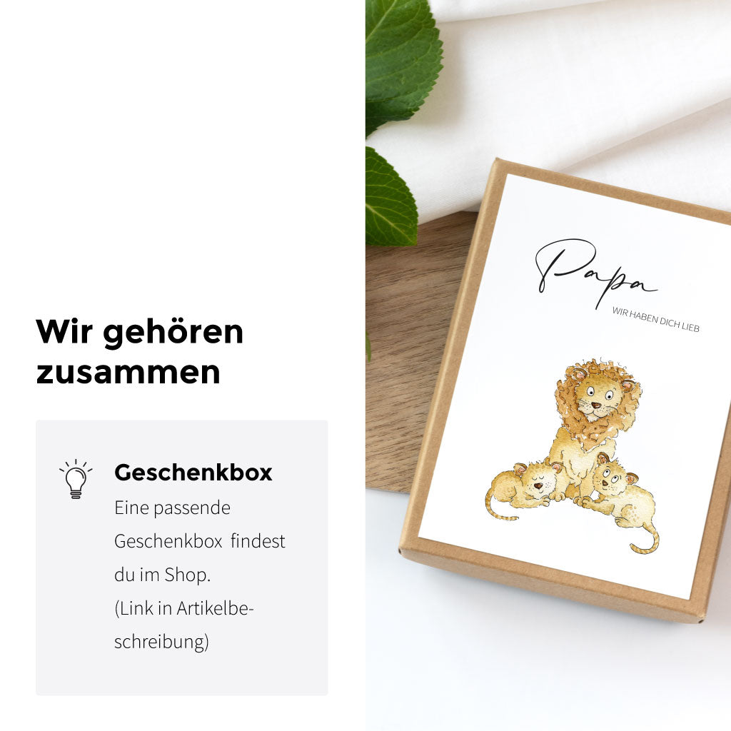 Das Motiv mit den Löwen gibt es auch auf einer Geschenkschachtel