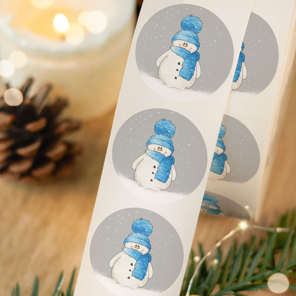 Aufkleber mit Schneemann zum Weihnachtsgeschenke verpacken
