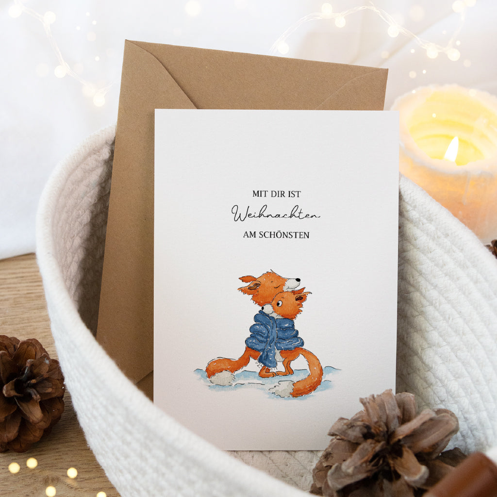 Christmas card - Christmas is most beautiful with you | Foxes
