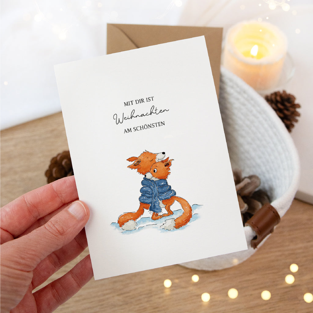 Weihnachtskarte - Mit dir ist Weihnachten am schönsten | Füchse