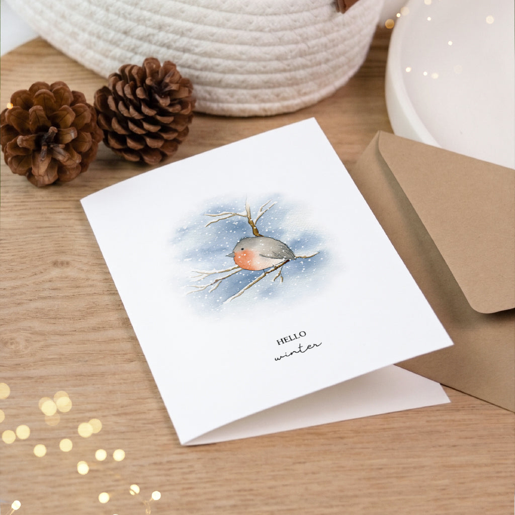 Weihnachtskarte - Hello Winter | Rotkehlchen