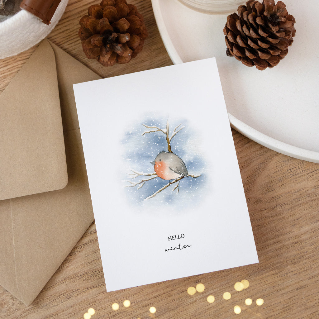 Weihnachtskarte - Hello Winter | Rotkehlchen