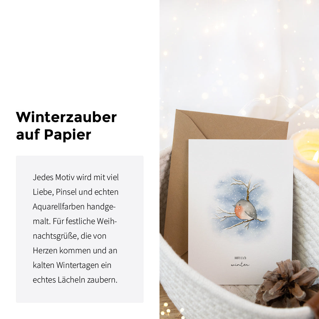 Weihnachtskarte - Hello Winter | Rotkehlchen