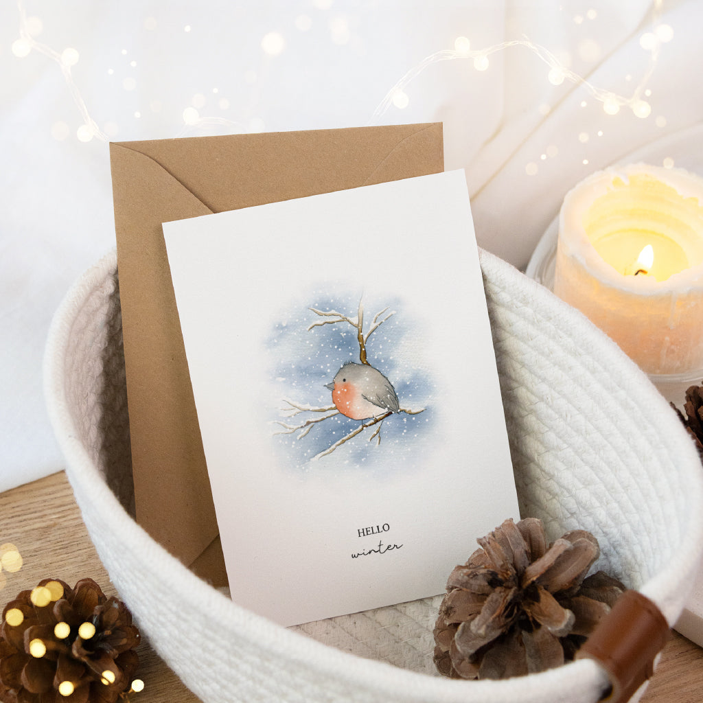 Weihnachtskarte - Hello Winter | Rotkehlchen