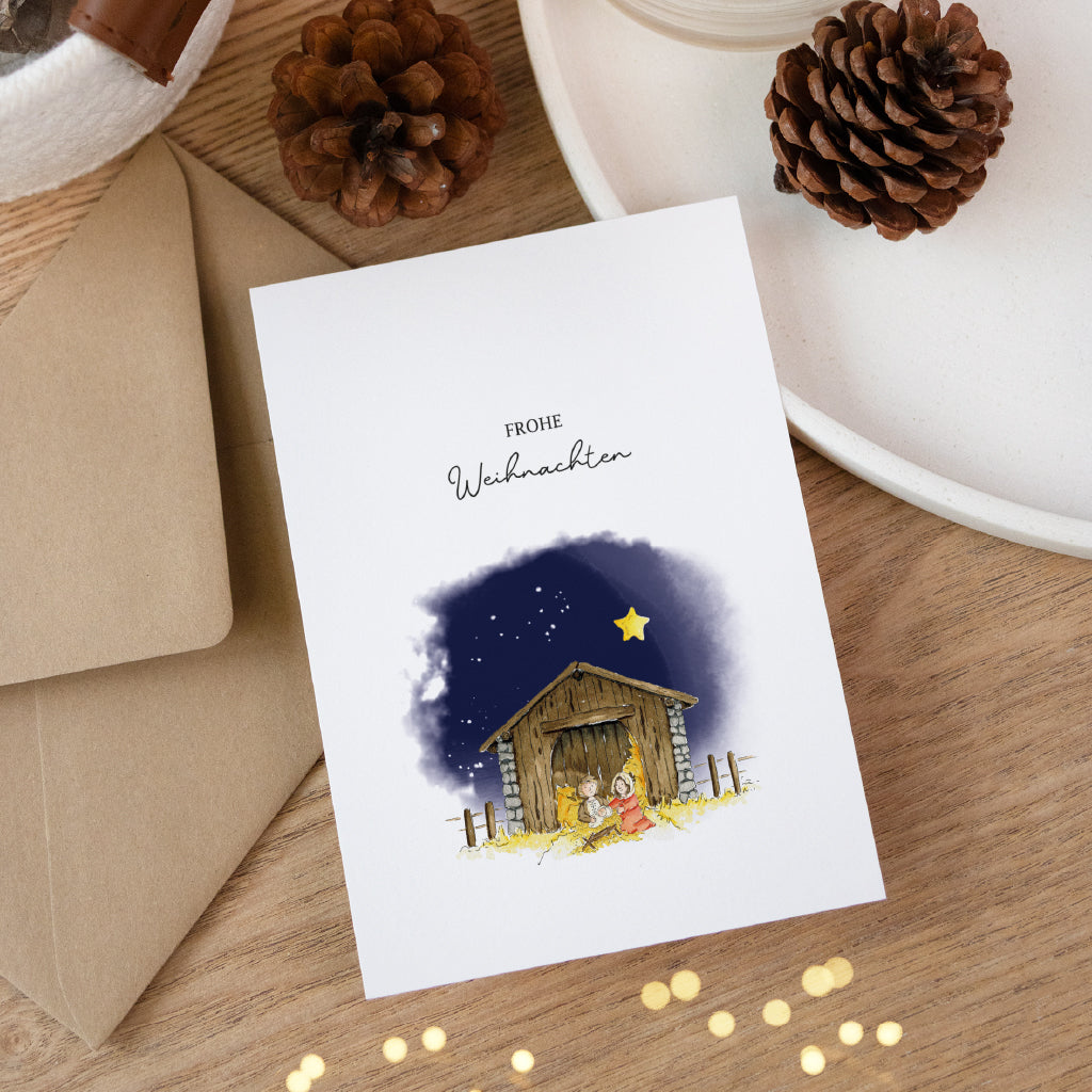 Weihnachtskarte - Frohe Weihnachten | Krippe