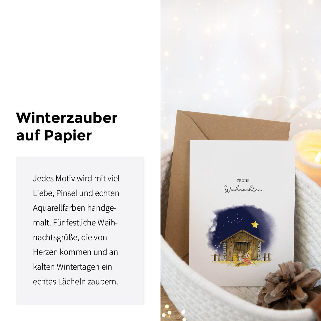 Weihnachtskarte - Frohe Weihnachten | Krippe