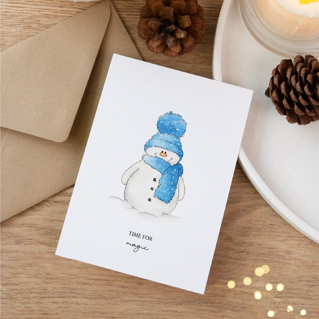 Weihnachtskarte - Time for magic | Schneemann