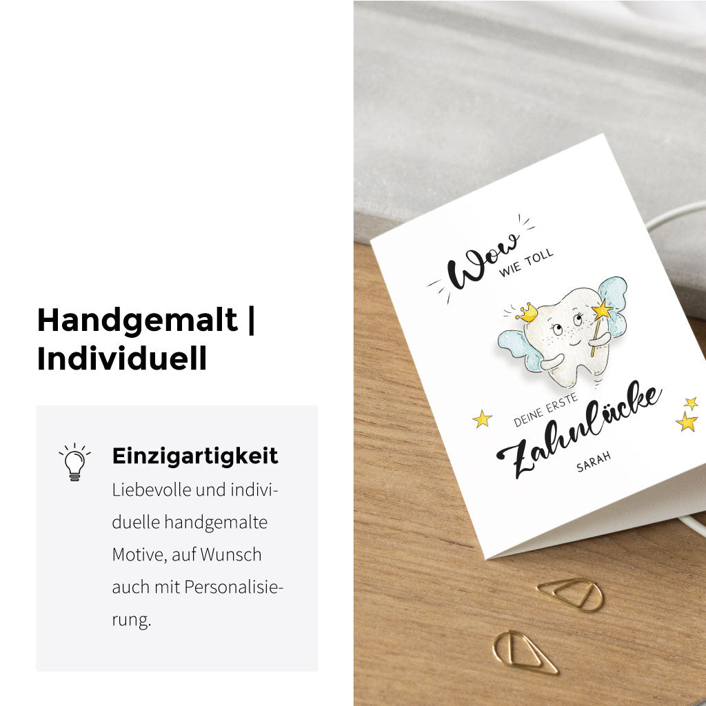 Handgemaltes Aquarell Motiv mit Milchzahn Prinzessin