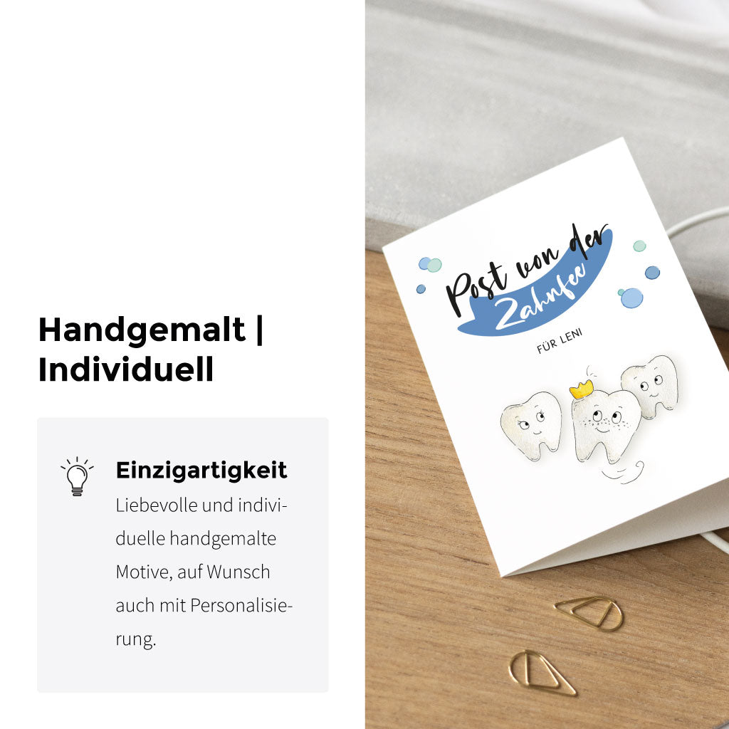 Handgemaltes Aquarell Motiv mit Milchzahn Wackelzähnen