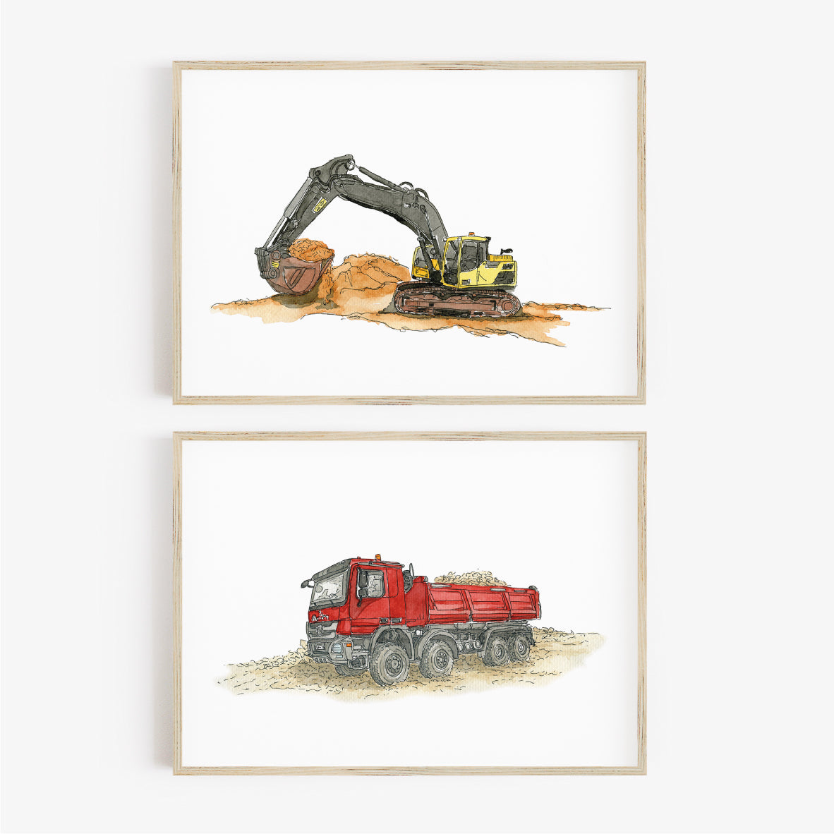 Bagger-Kipper-Poster-Set-Kinder-Kinderzimmer-Bild-Baustelle-LKW-Muldenkipper