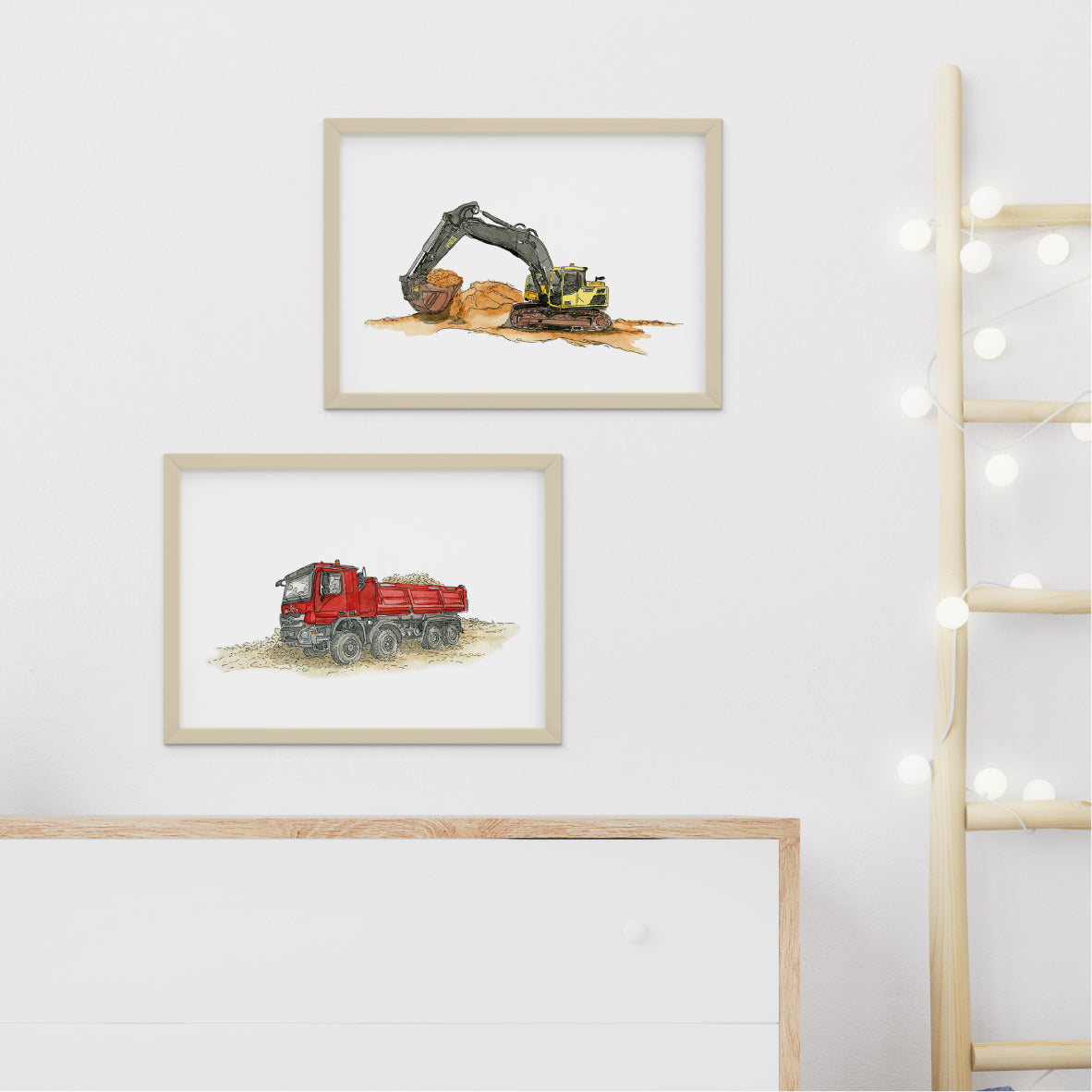 Bagger-Kipper-Poster-Set-Kinder-Kinderzimmer-Bild-Baustelle-LKW-Muldenkipper