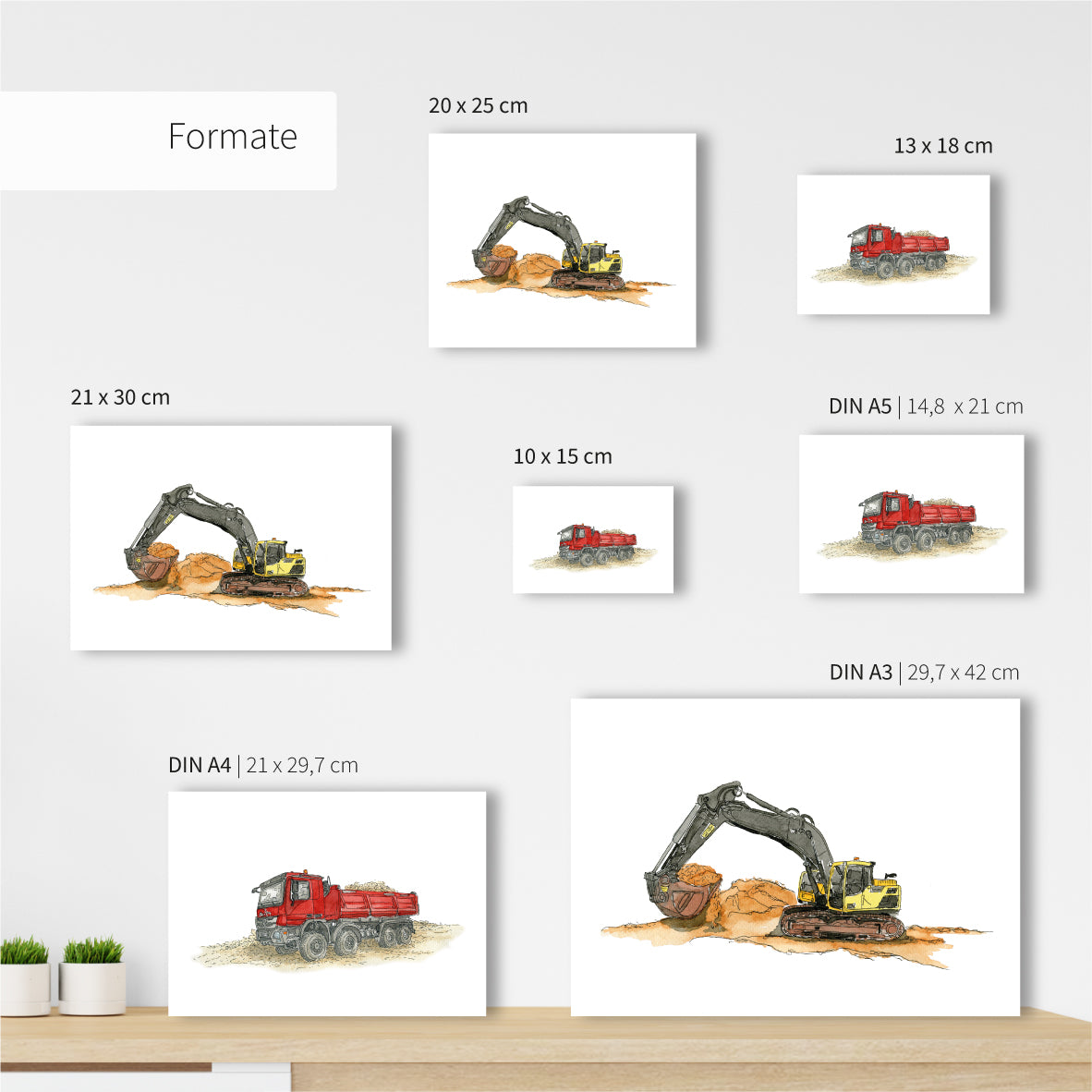 Bagger-Kipper-Poster-Set-Kinder-Kinderzimmer-Bild-Baustelle-LKW-Muldenkipper