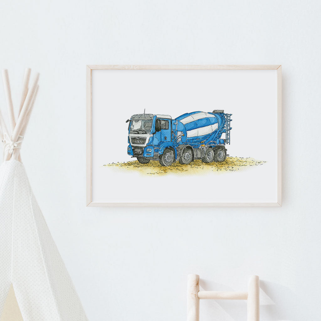 Betonmischer Baustellen Fahrzeug als Aquarell Sketch
