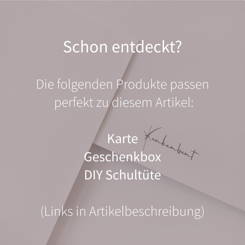 Passend zu den Anhängern gibt es auch Karten, Geschenkboxen und DIY Schultüten