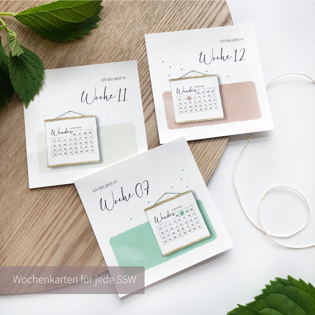 Karten zu den Schwangerschaftswochen 7,11 und 12