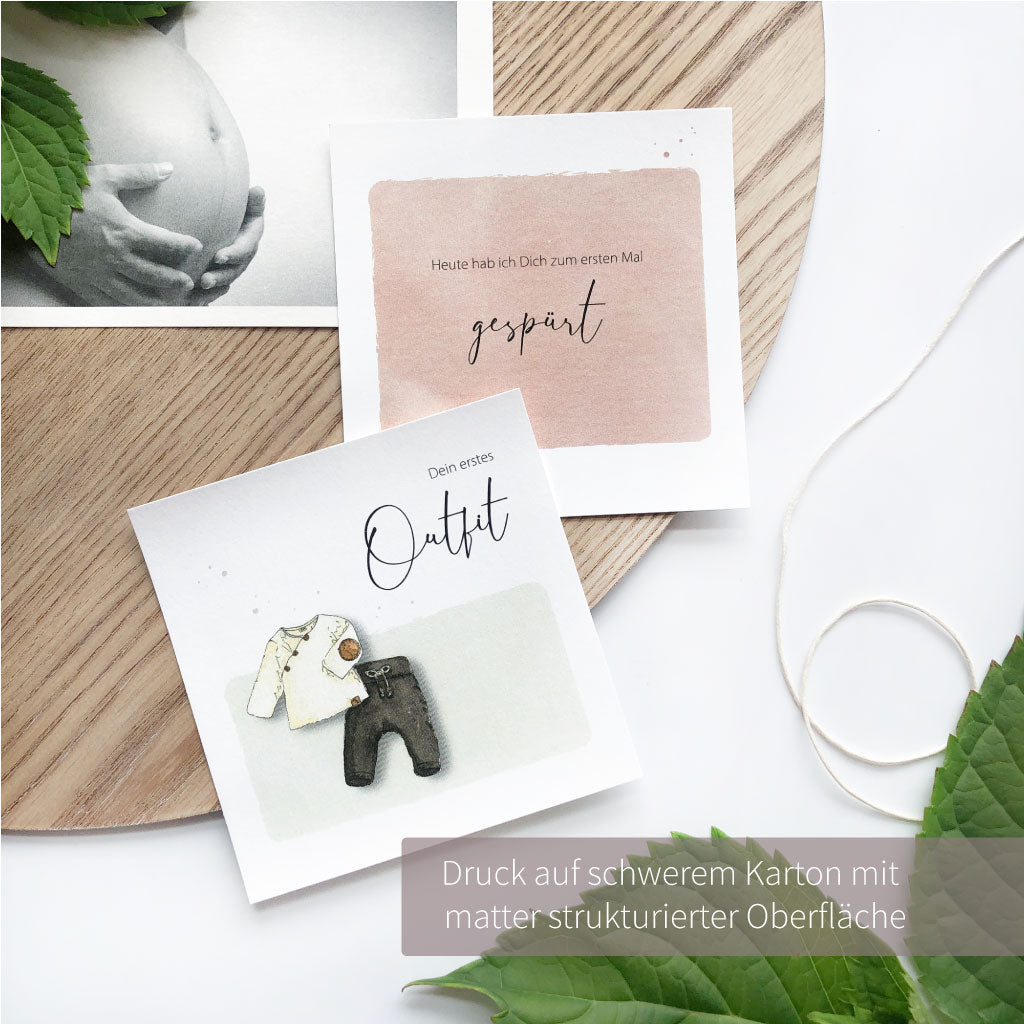 Karten "Dein erstes Outfit" und "Heute habe ich dich zum ersten Mal gespürt"