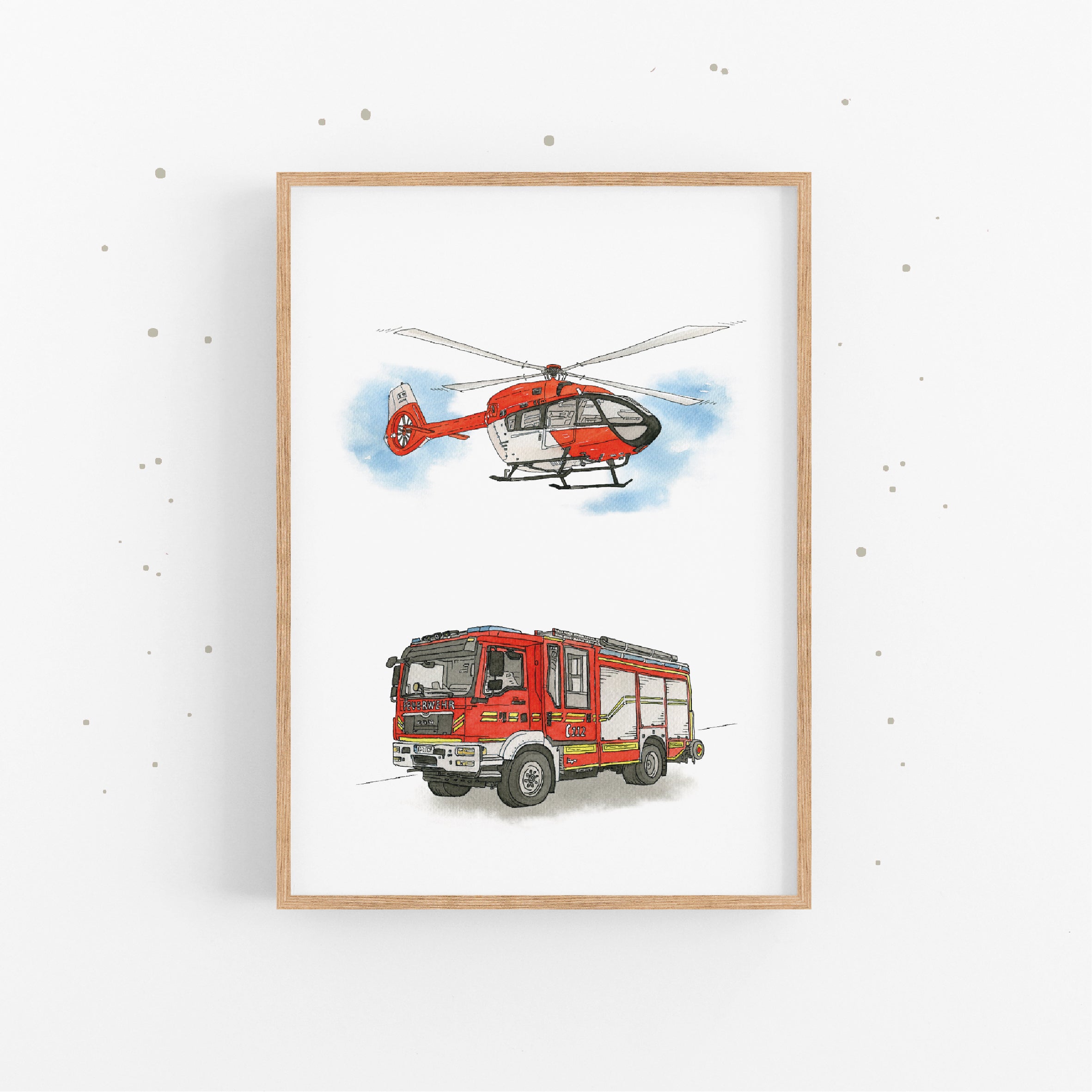 Fahrzeug Poster - Feuerwehr und Hubschrauber