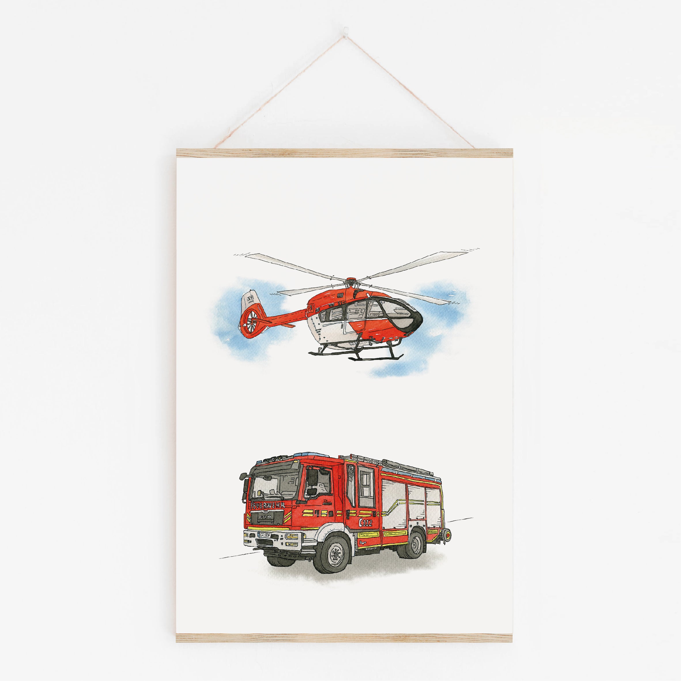 Fahrzeug Poster - Feuerwehr und Hubschrauber