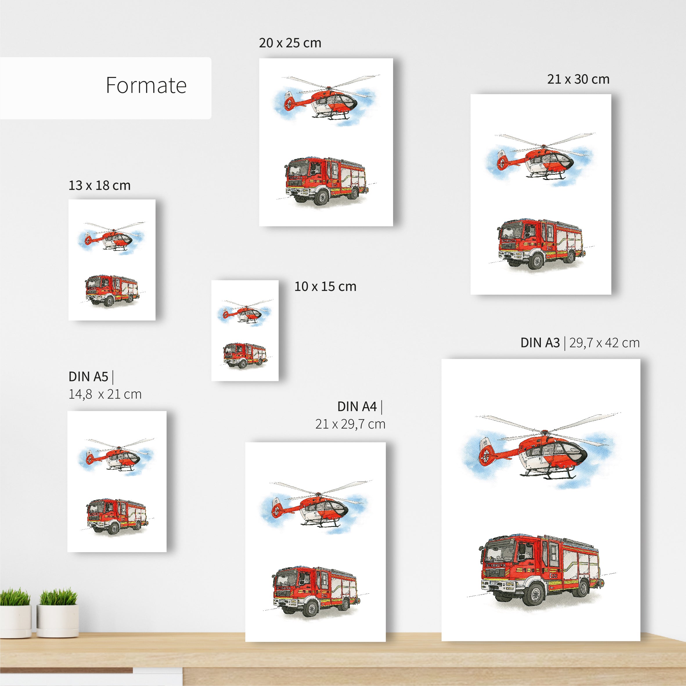 Fahrzeug Poster - Feuerwehr und Hubschrauber