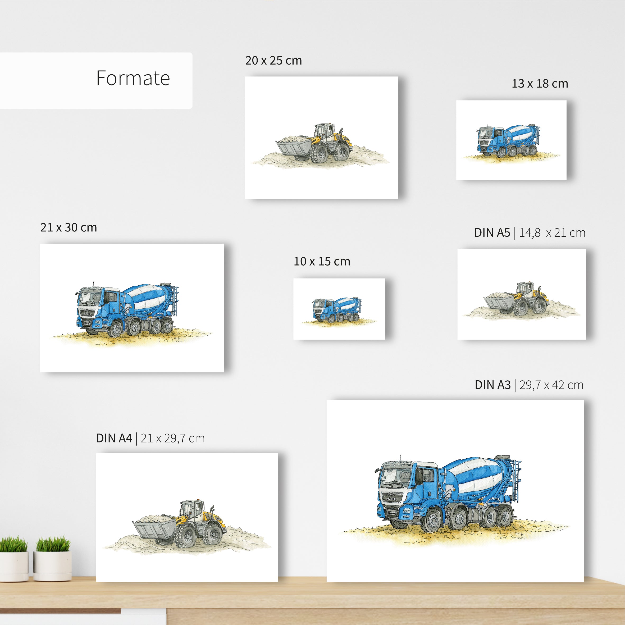 Fahrzeug Poster Set - Radlader und Betonmischer