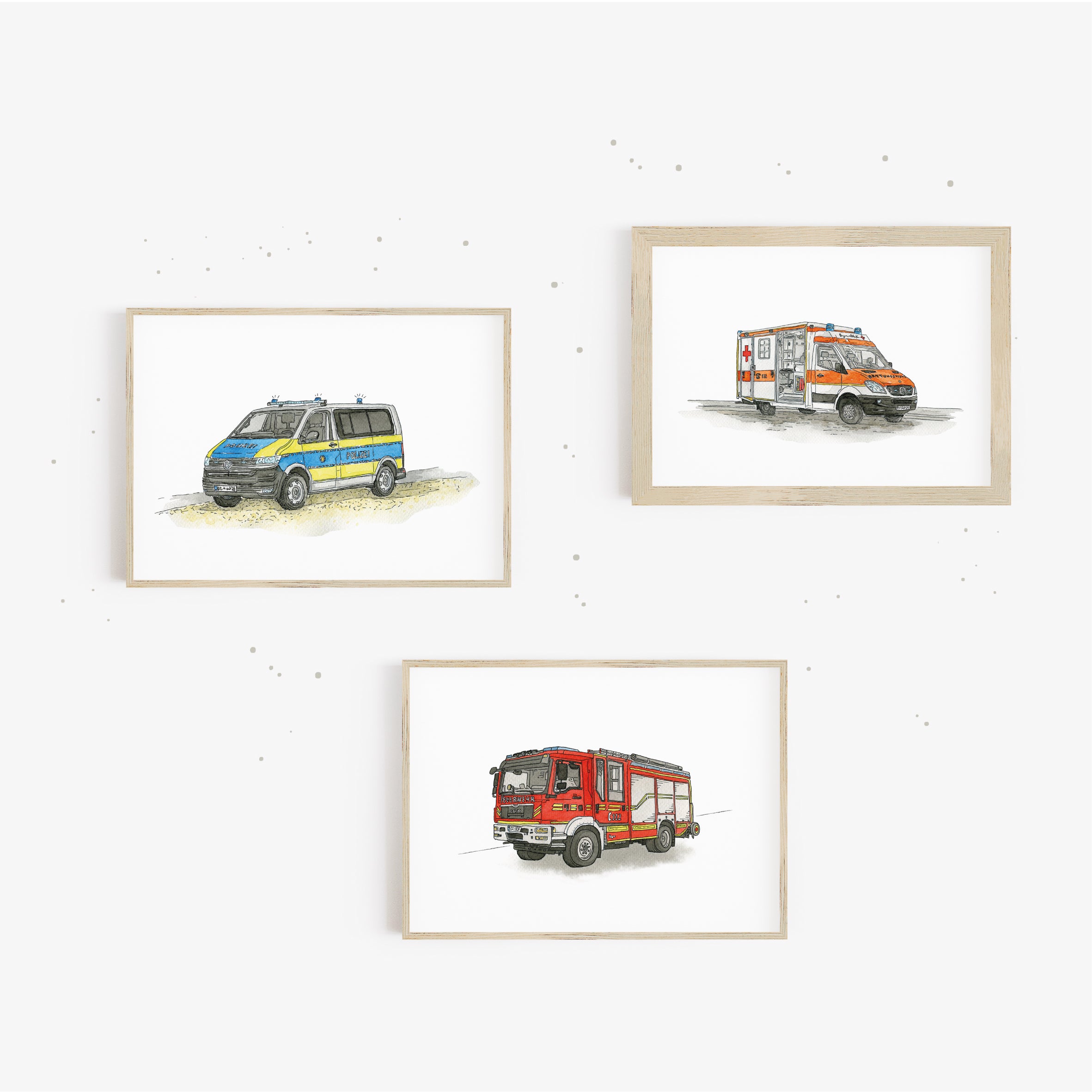 Vehicle Poster Set - Excavator, Loader and Tractor | 3 parts | personalised