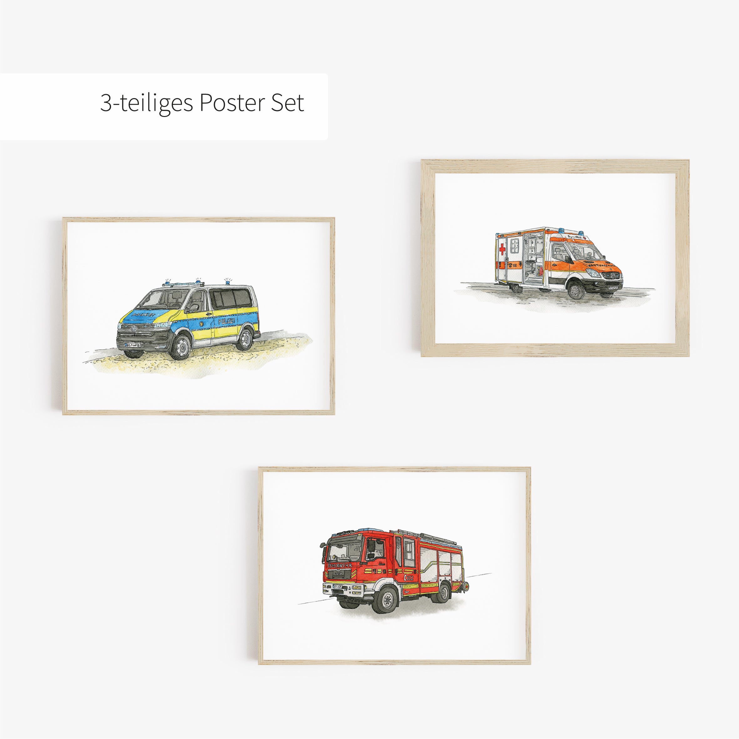 Vehicle Poster Set - Excavator, Loader and Tractor | 3 parts | personalised