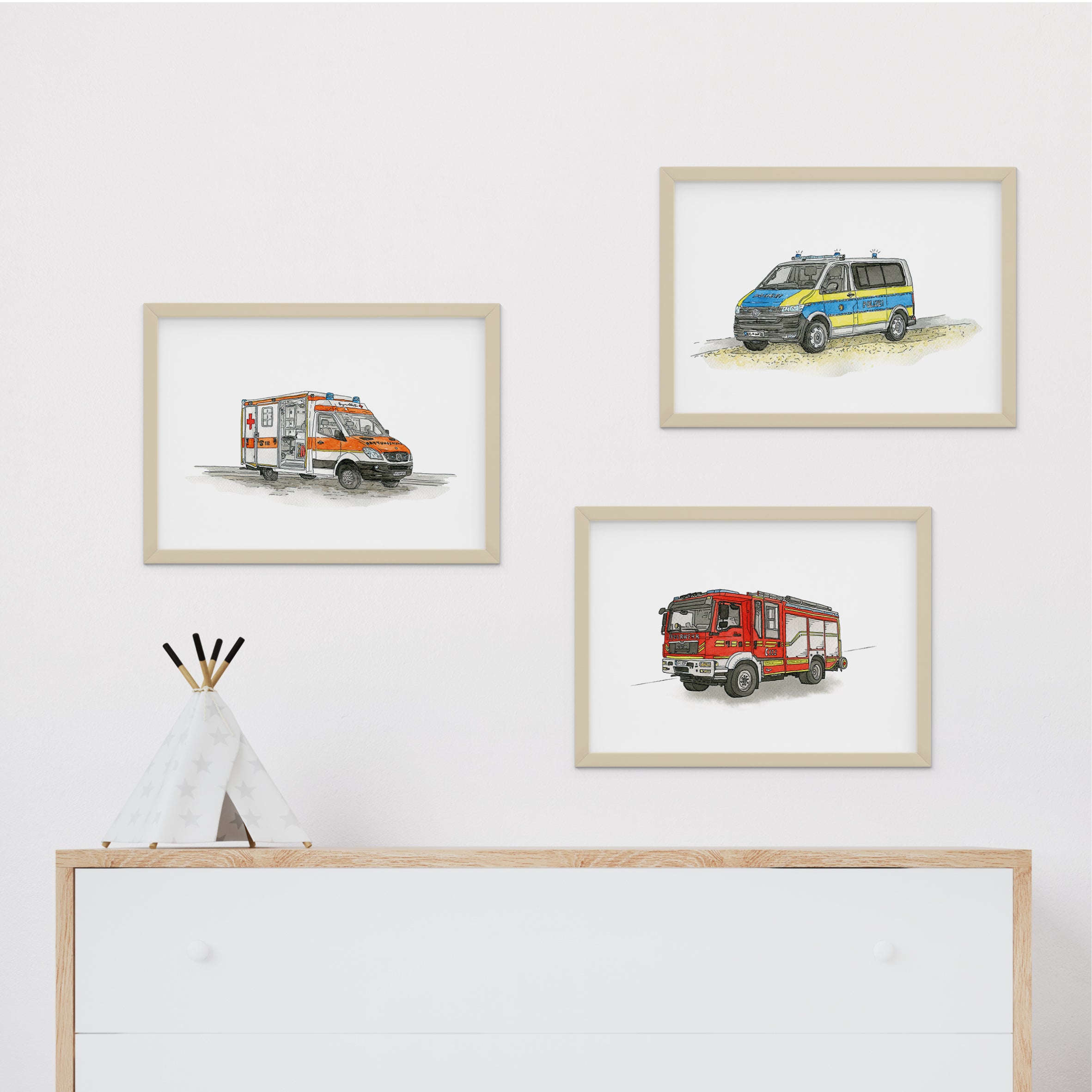 Fahrzeug Poster Set - Polizei | Krankenwagen | Feuerwehr