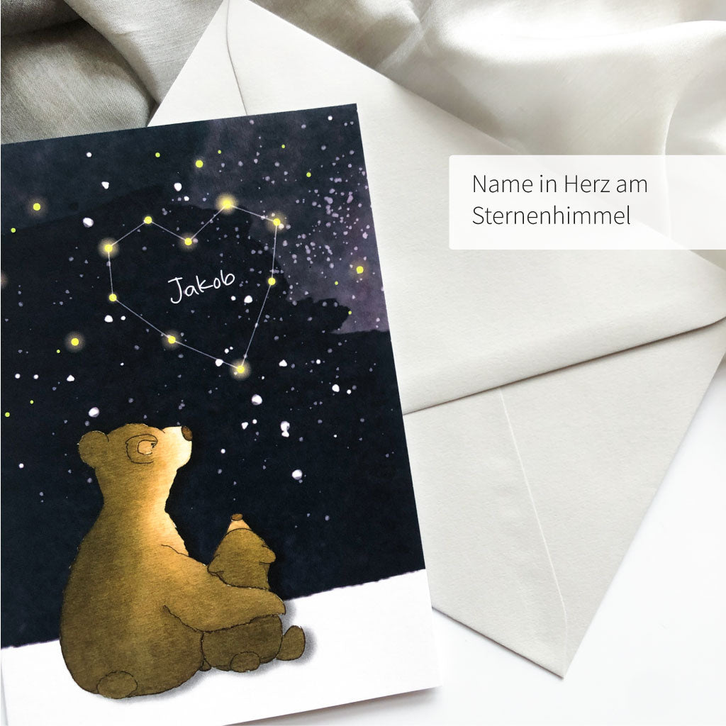 Motiv mit Bären Familie und Sternenhimmel mit Herz
