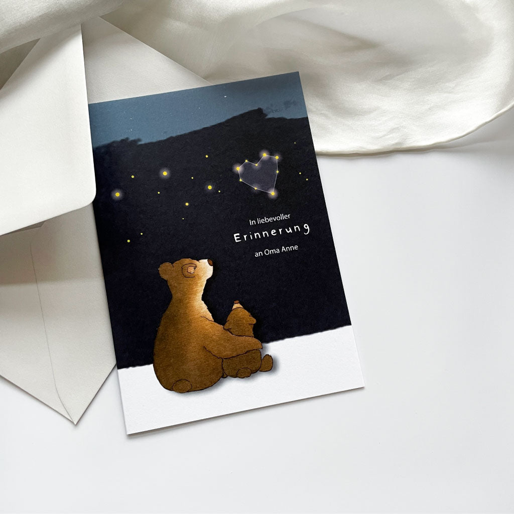 Trauergeschenk Karte mit Aquarell Bären und Sternenhimmel