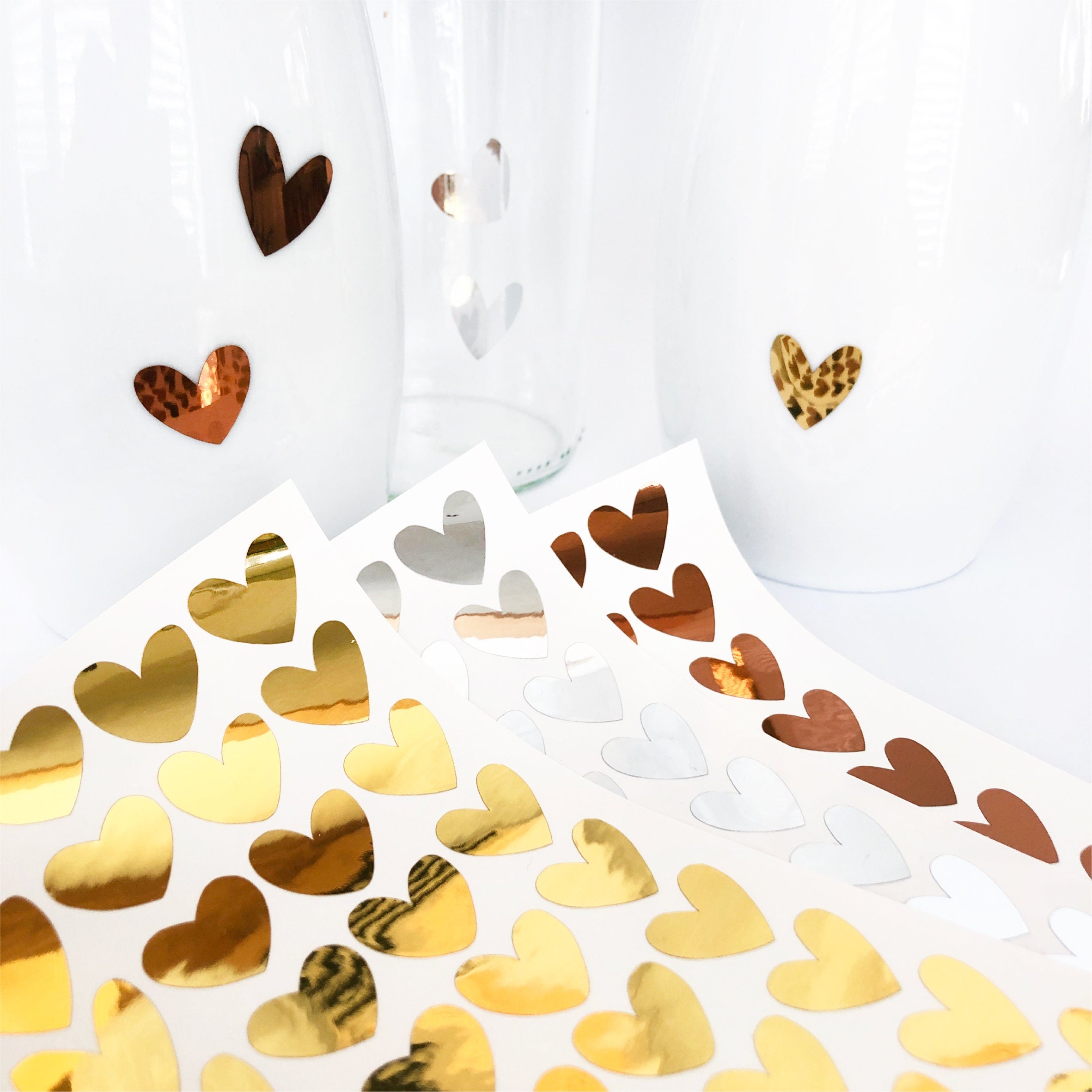 Metallic stickers - hearts | glossy