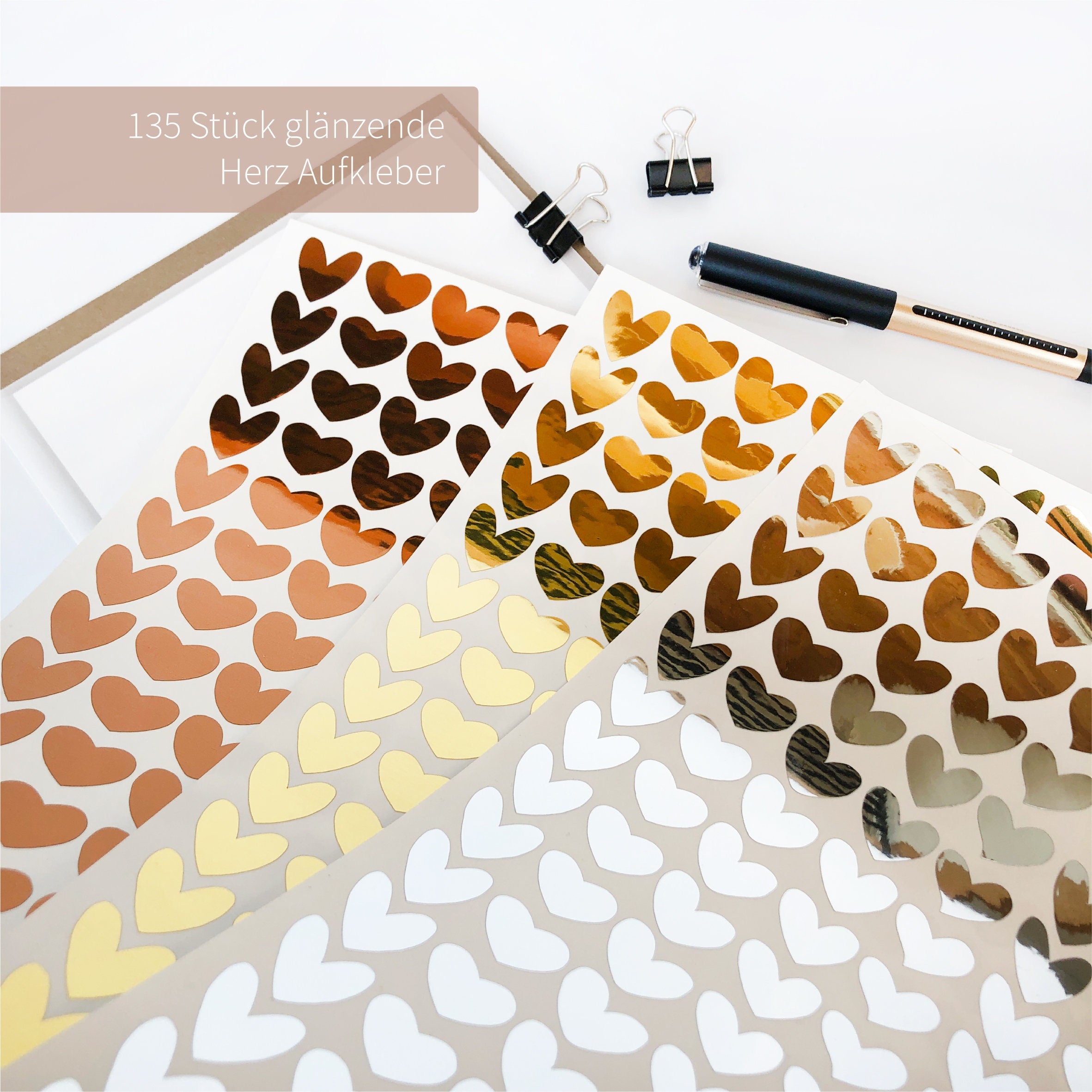 Metallic stickers - hearts | glossy