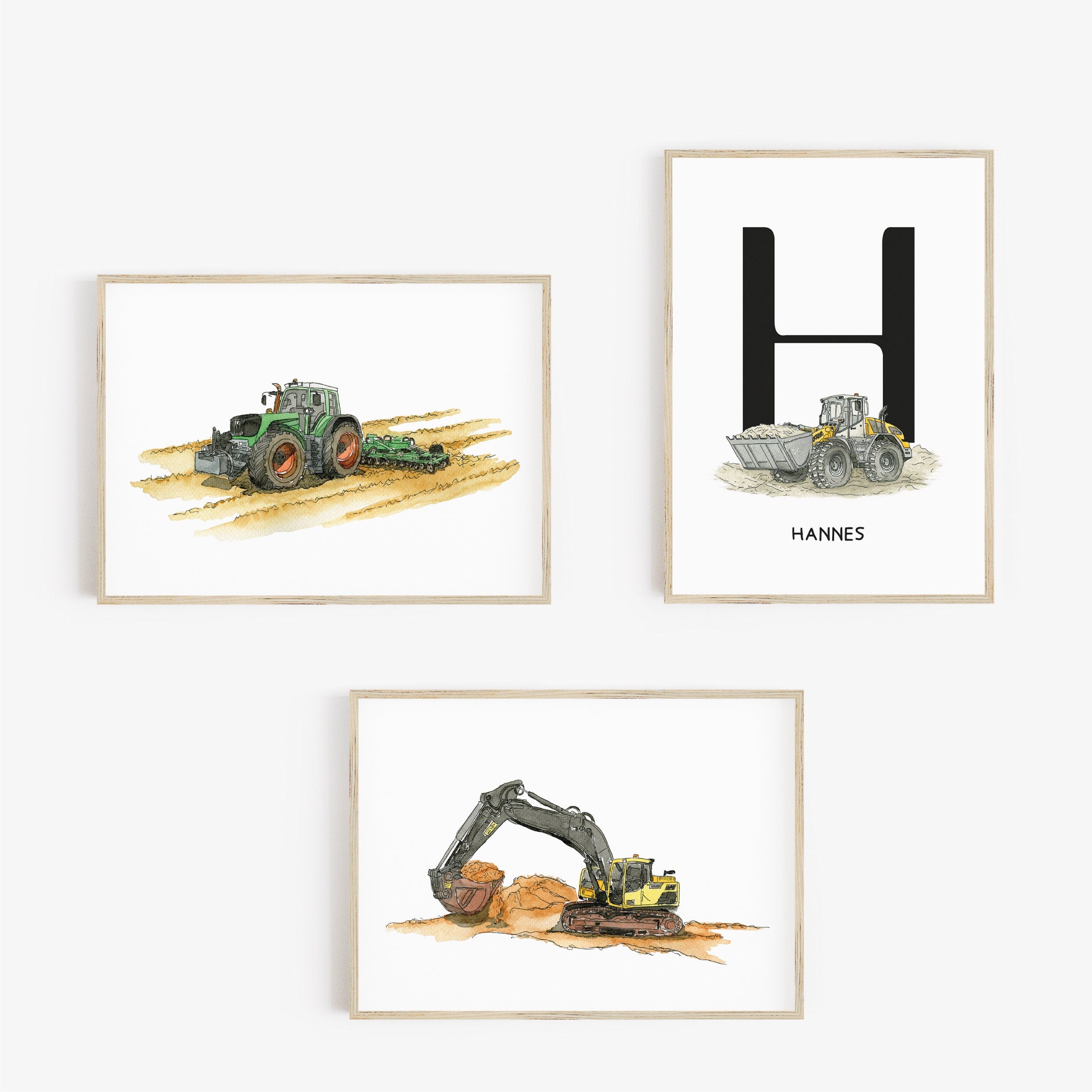 Vehicle Poster Set - Excavator | Wheel Loader | Tractor | Initial