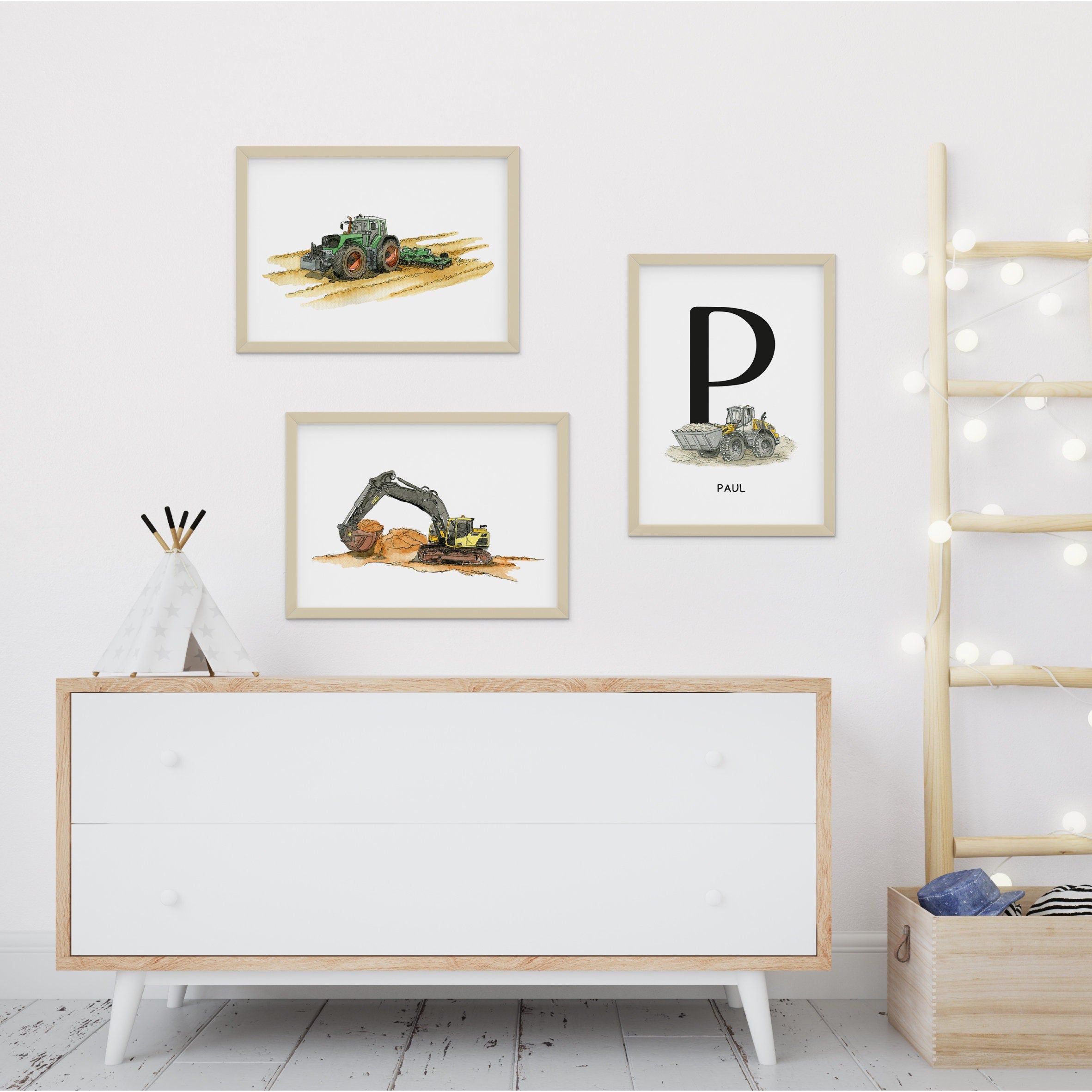 Vehicle Poster Set - Excavator | Wheel Loader | Tractor | Initial