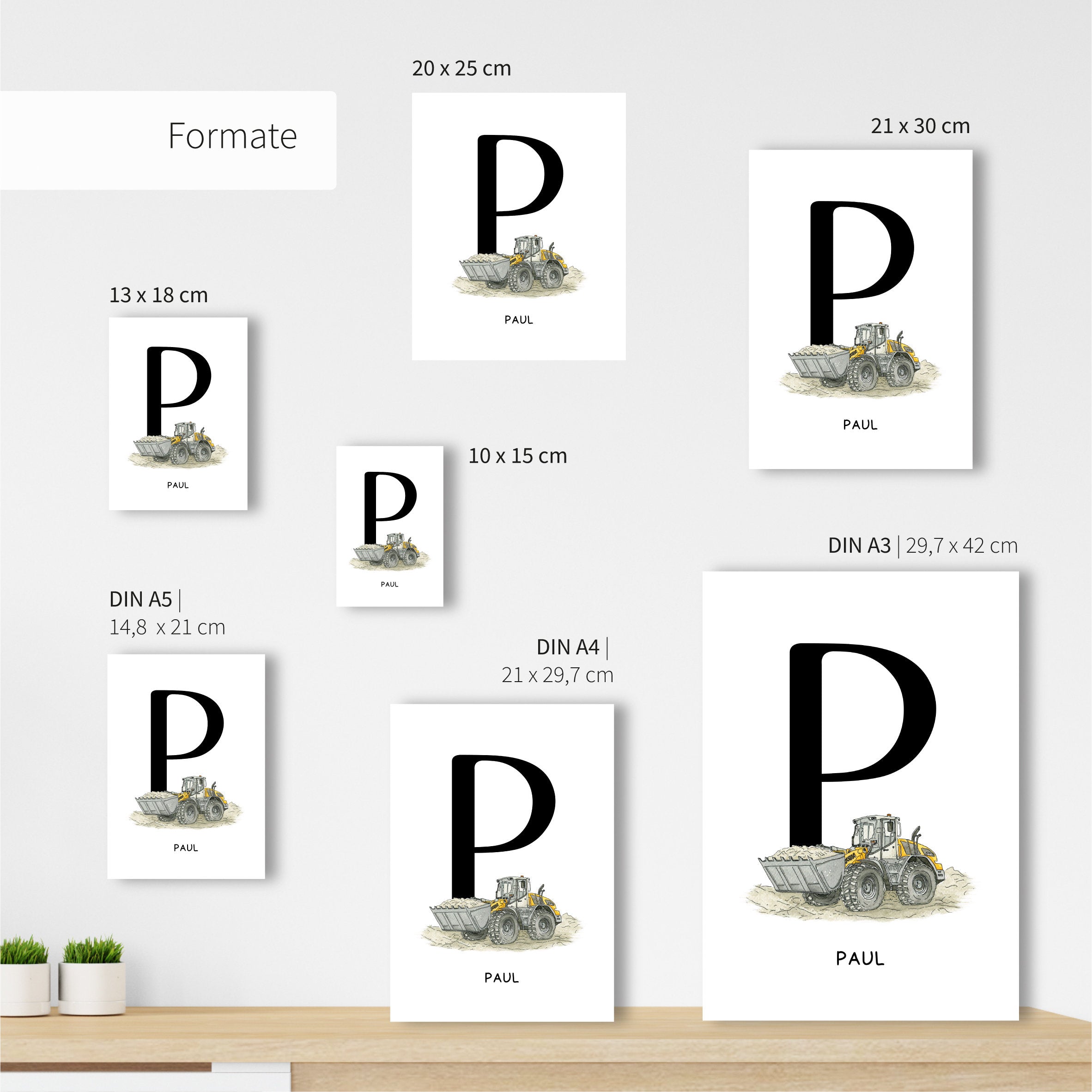 Vehicle Poster Set - Excavator | Wheel Loader | Tractor | Initial