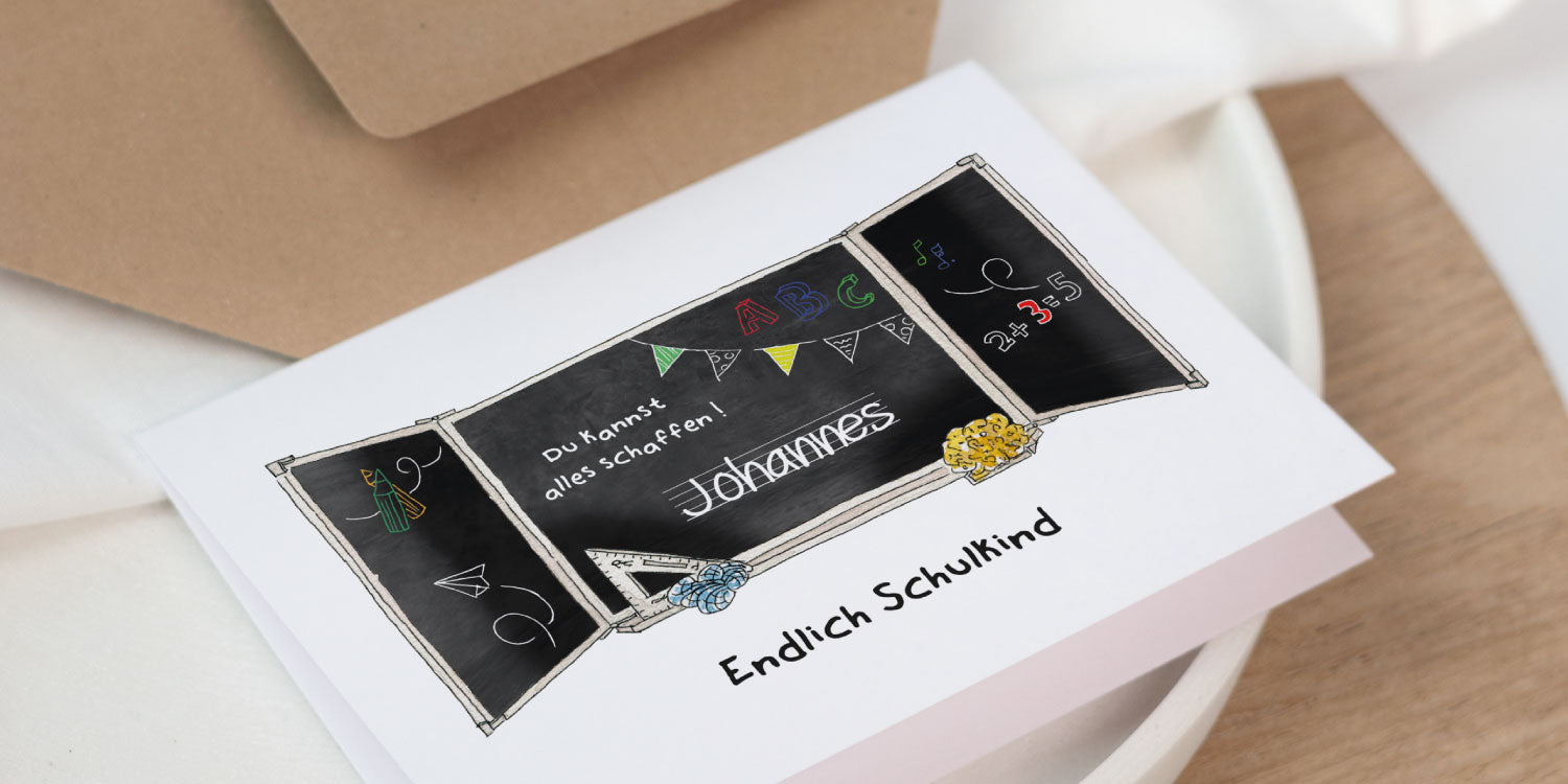 Alles zur Einschulung wie Karten, Geschenken, Mini Schultüten, Papeterie von Funkenbunt