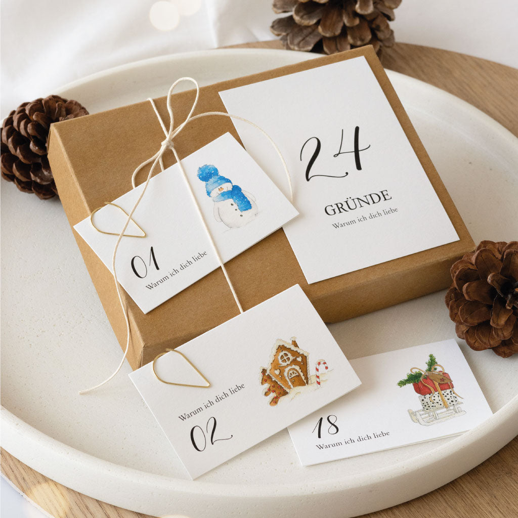 24 Gründe Adventskalender zum selbst Beschriften mit Geschenkschachtel und Klammern