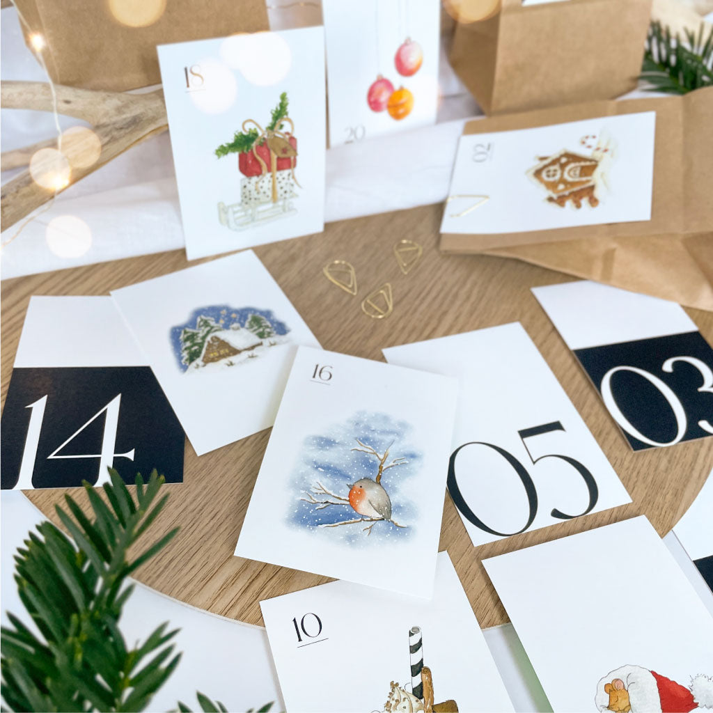 24 Adventskalender Karten für DIY Weihnachtskalender