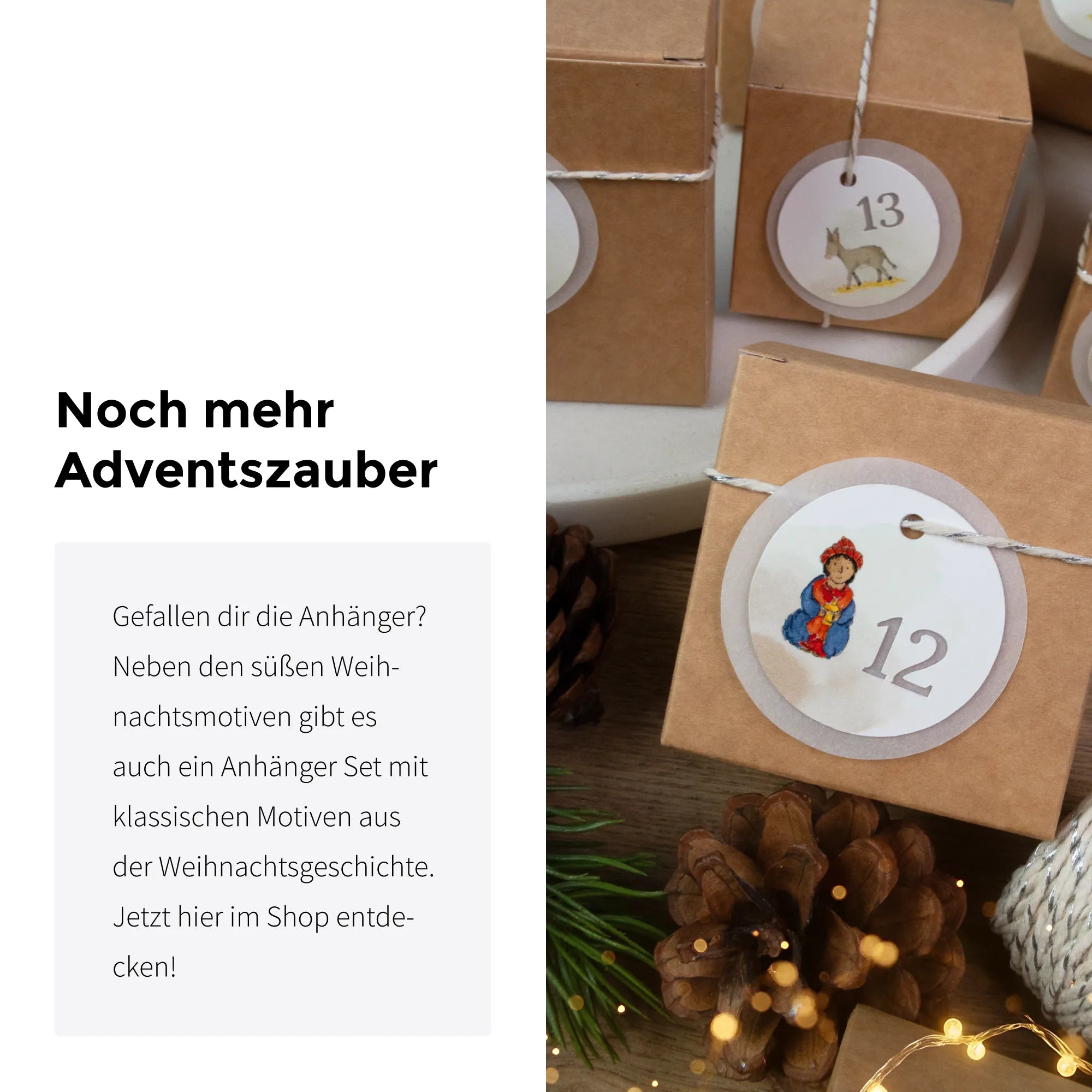 Bastelset für den DIY Weihnachtskalender mit wunderschönen Anhängern und Krippenfiguren Aquarell Motiv zum Verschenken.
