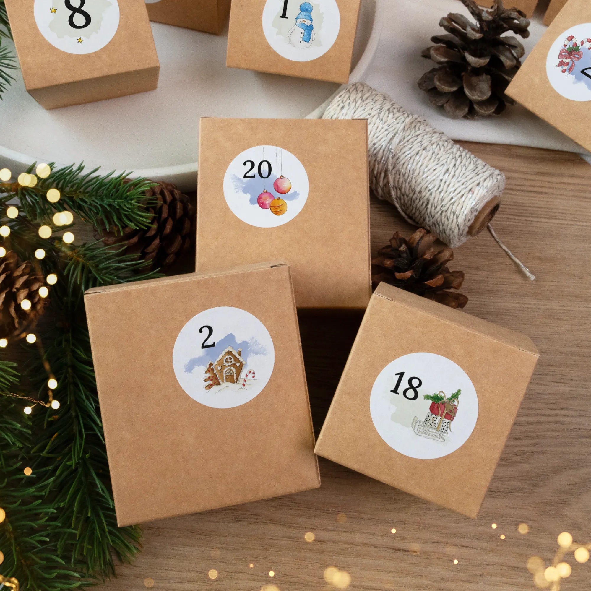Adventskalender Aufkleber Set zum Basteln - Weihnachtsmotive