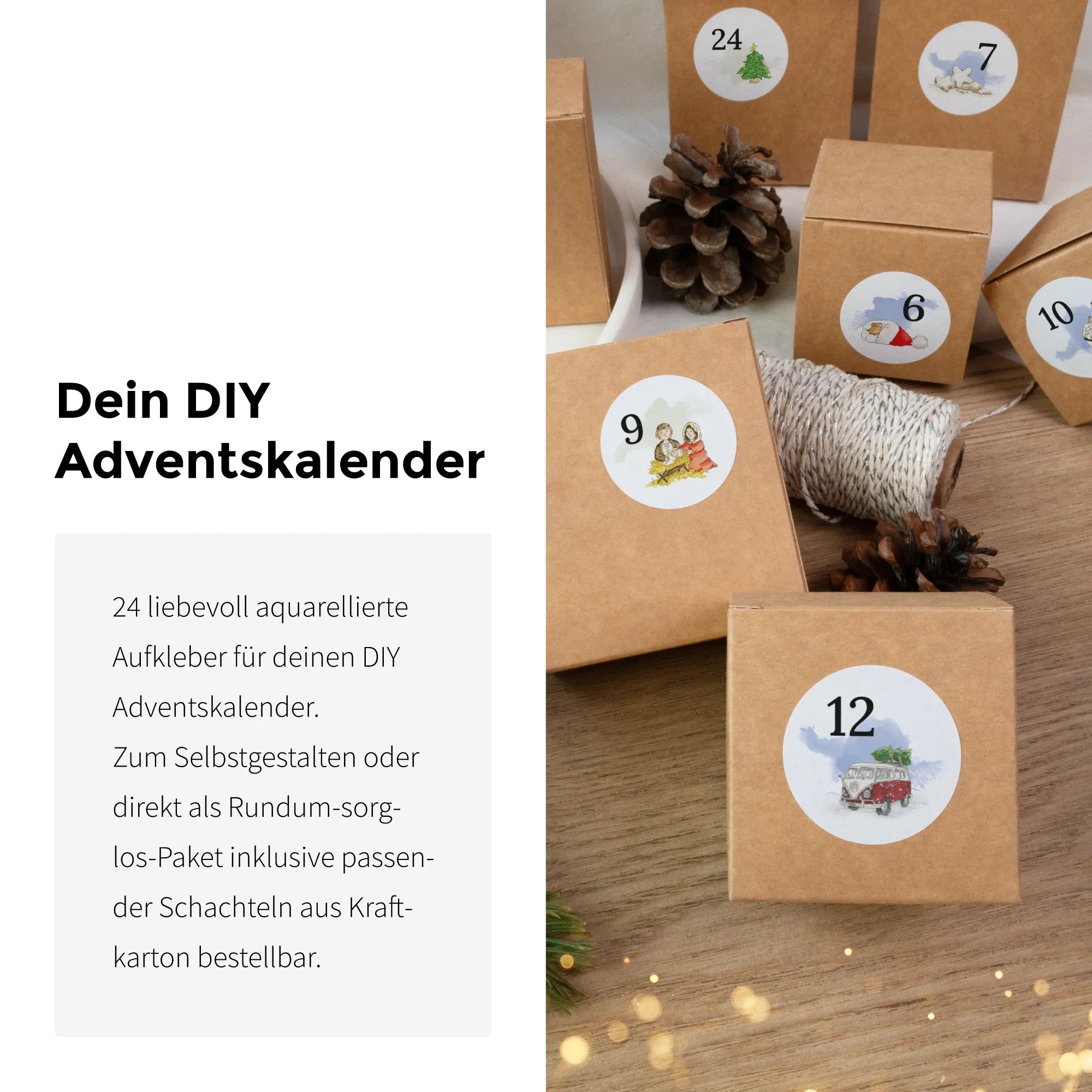 Adventskalender Aufkleber Set zum Basteln - Weihnachtsmotive
