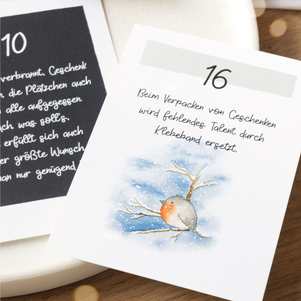 Handgemaltes Aquarell Rotkehlchen mit Spruch