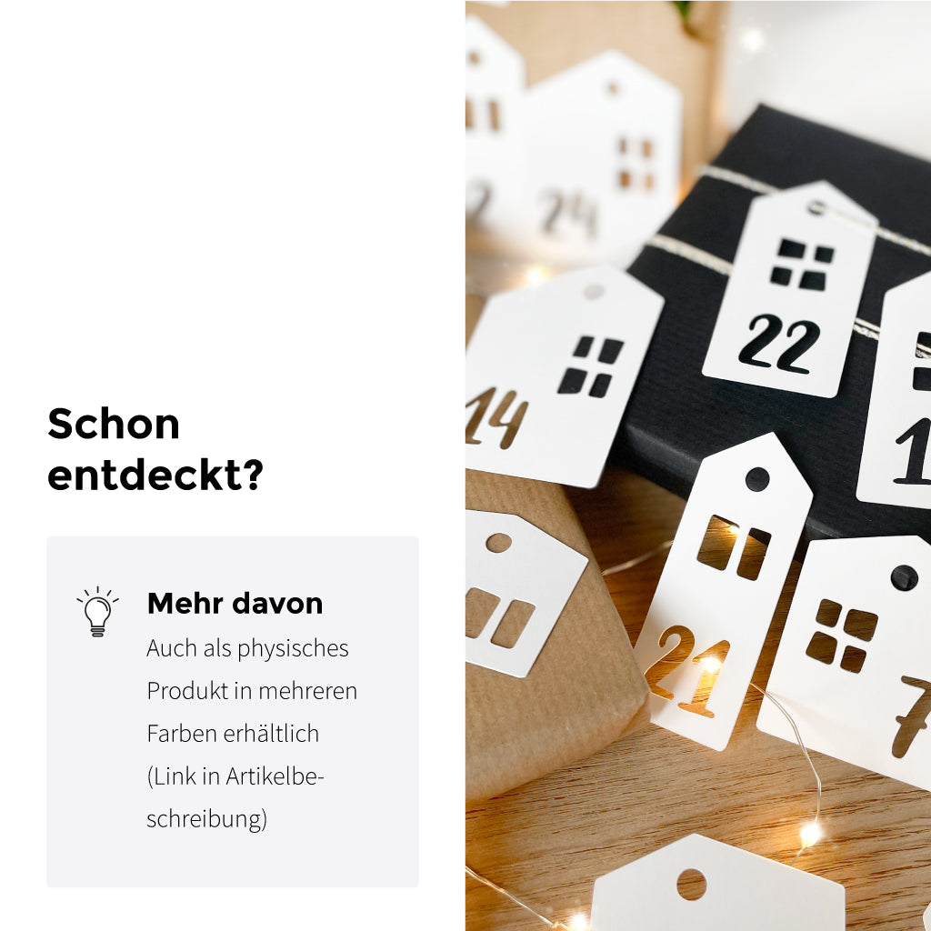 Die Adventskalender Häuschen gibt es auch als fertige physikalische Produkte in unterschiedlichen Farben
